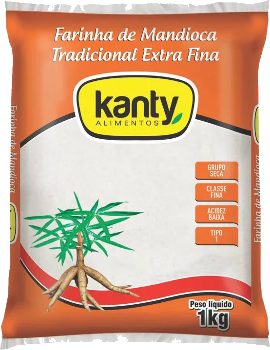 Embalagem Farinha mandioca Tradicional Extra Fina 1kg Kanty